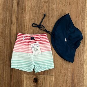 Rugged Butts 2-for1 swim shorts and hat size 3-6months